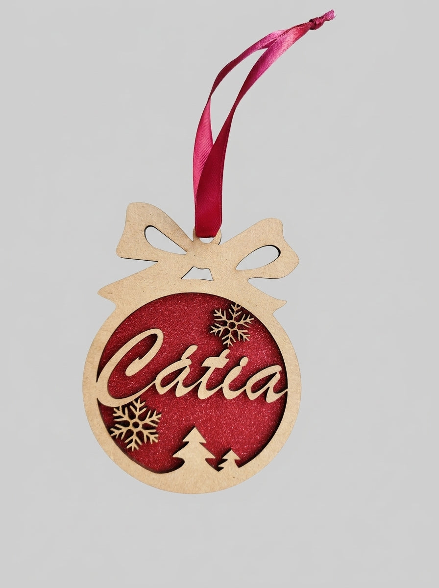 Christmas Ornament with Glitter Background - Personalized with Name
