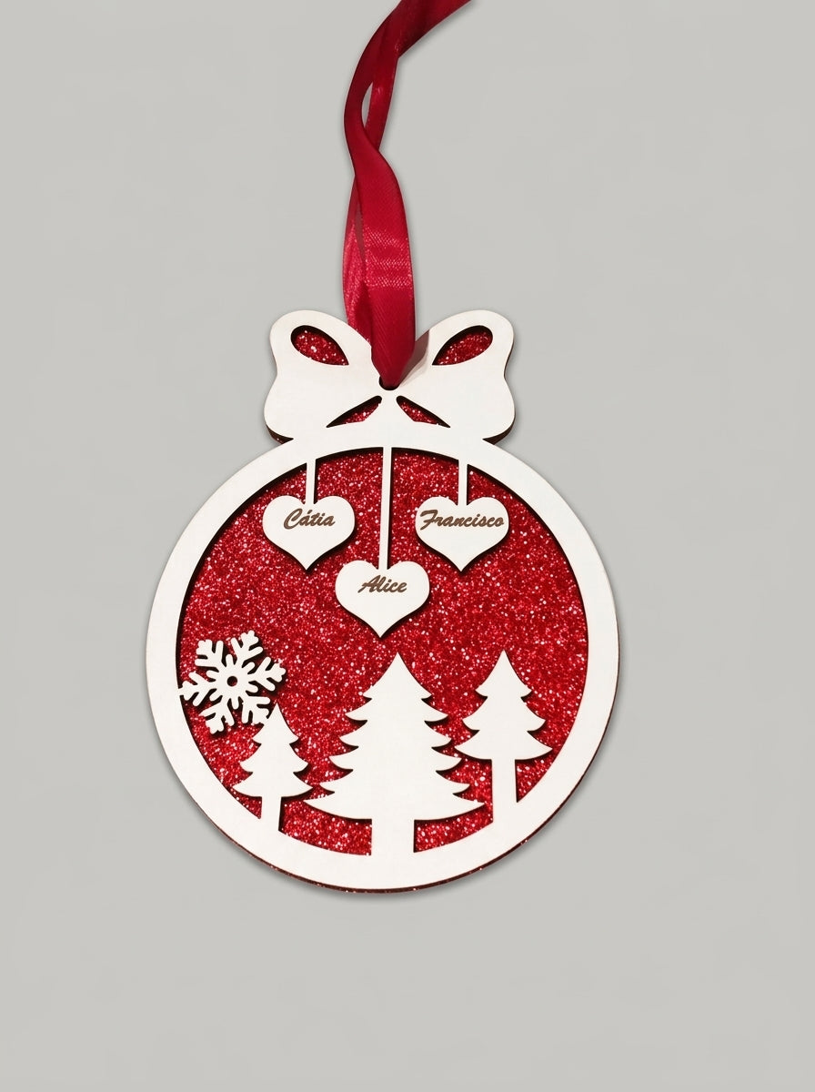 Christmas Ornament with Glitter Background - Personalized with Names